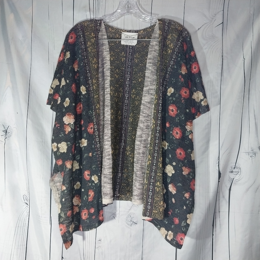 Sadie & Love Floral Open Front Flowy Festival Kimono Boho Cardigan